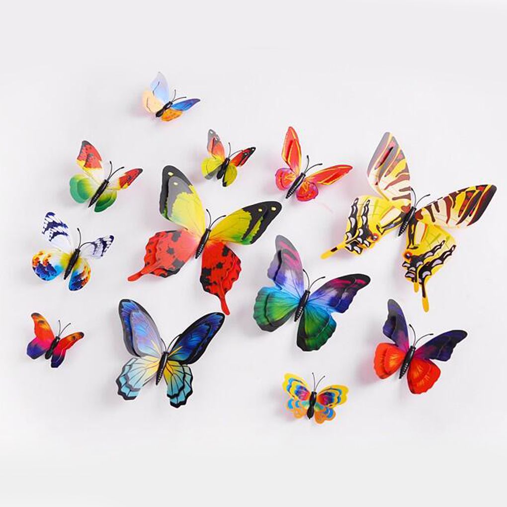 Sonceds 12 pcs Creative 3D Double Wings Butterfly Art DIY Wall Stickers for Home Decoration